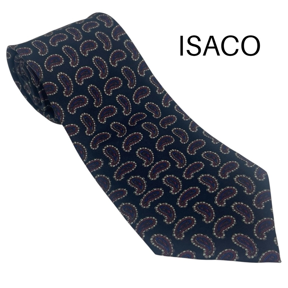 ISACO Navy Gray Burgundy Paisley Necktie